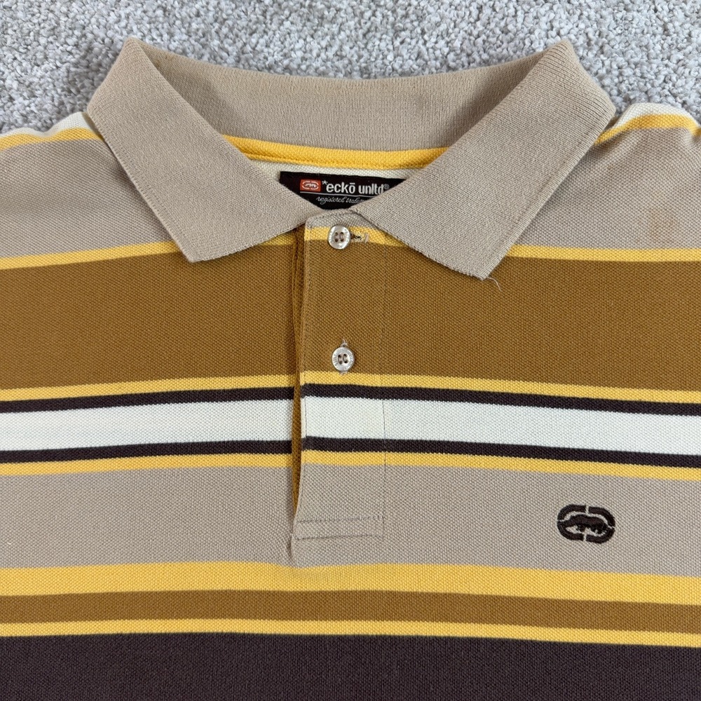 Ecko Unltd Shirt Mens XL Striped Hip Hop Skate Y2K Rhino Polo 1972